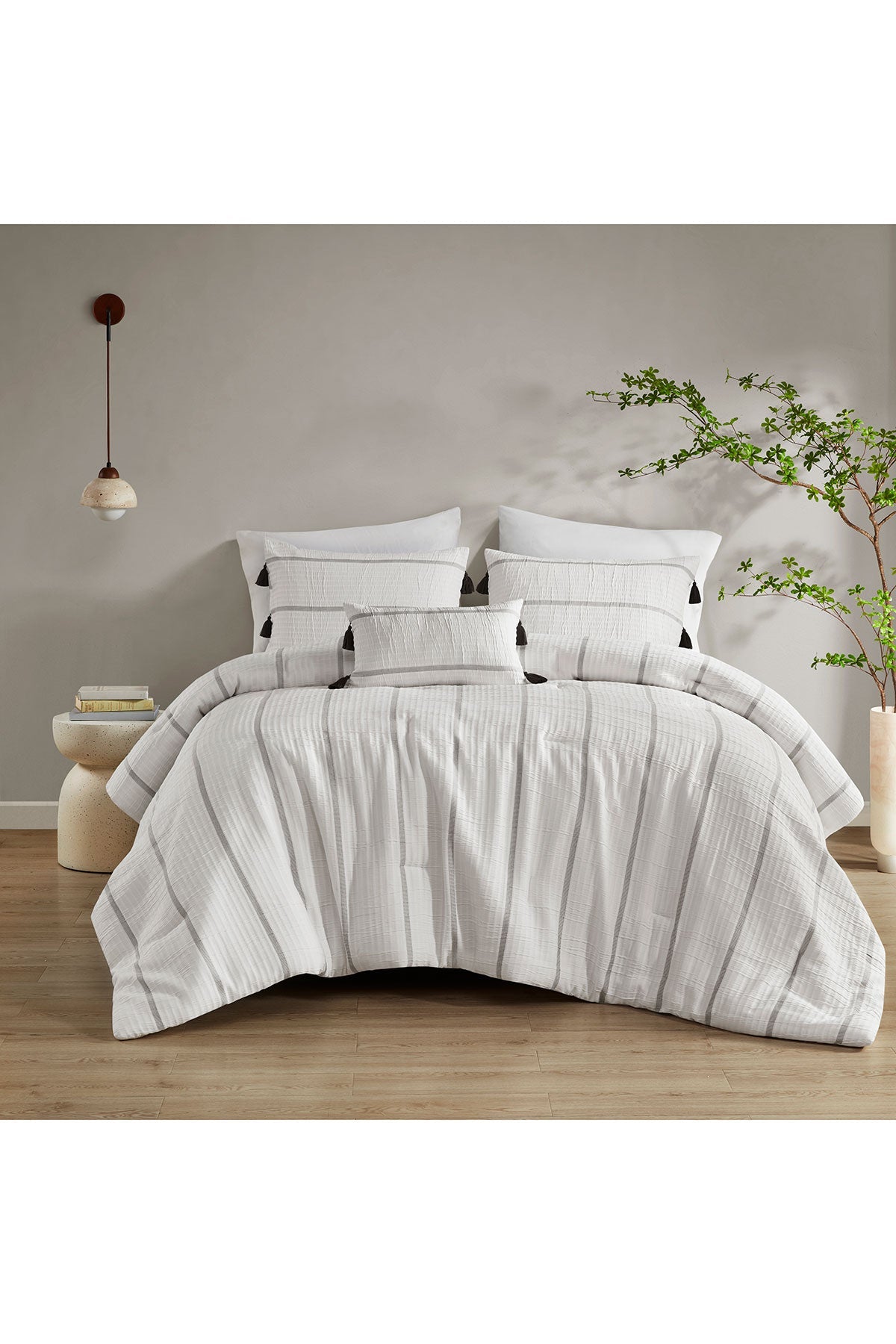 Buy Naru 4 Piece Jacquard Stripe Comforter Mini Set in Ivory/Gray Online Ivory/Gray