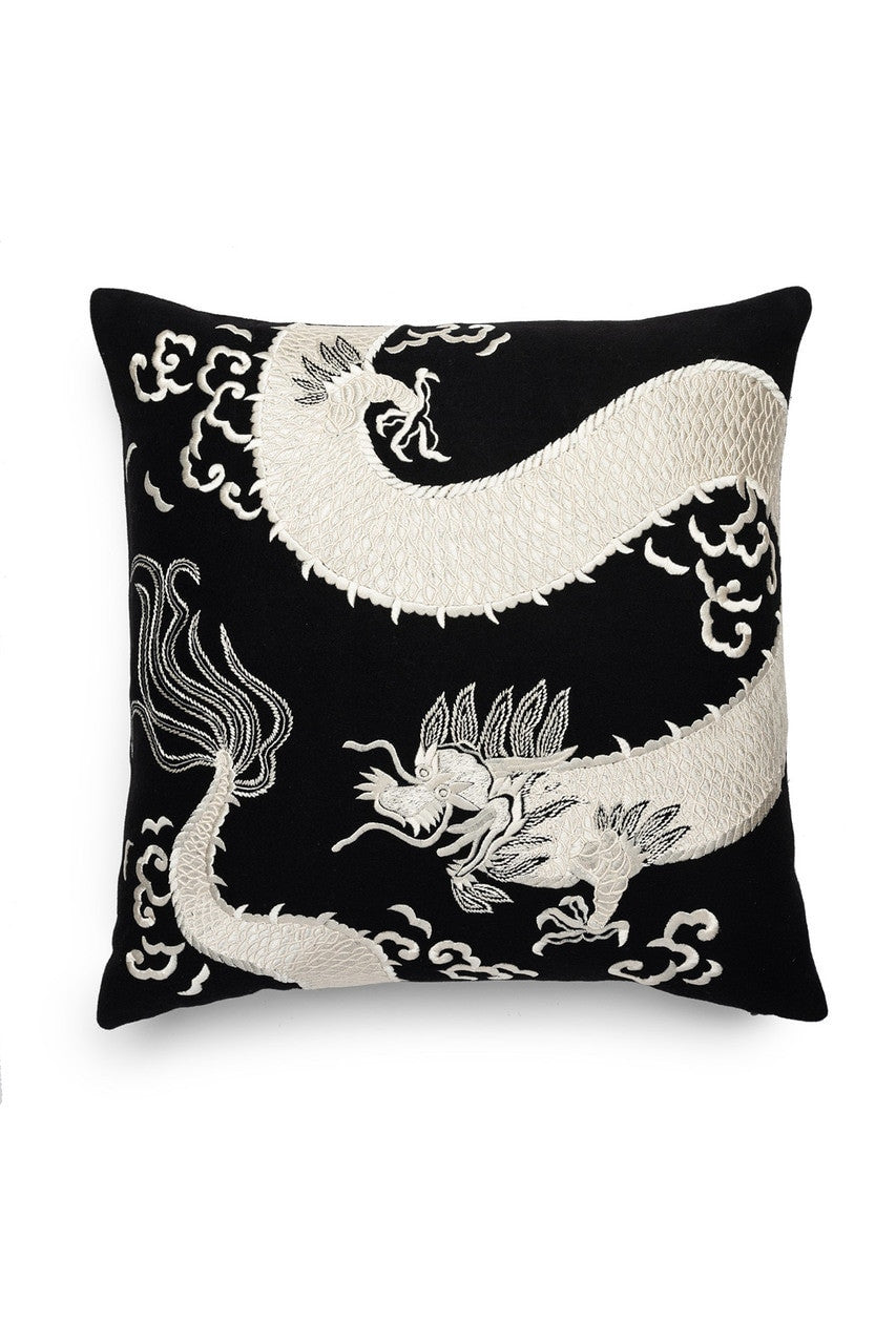 Buy Mayon Dragon Embroidery Pillow - Black/Cream in Black/Cream Online Black/Cream
