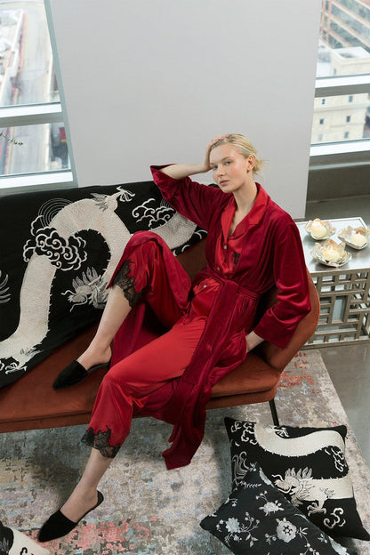 Buy Mayon Dragon Embroidery Pillow - Black/Cream in Black/Cream Online Black/Cream