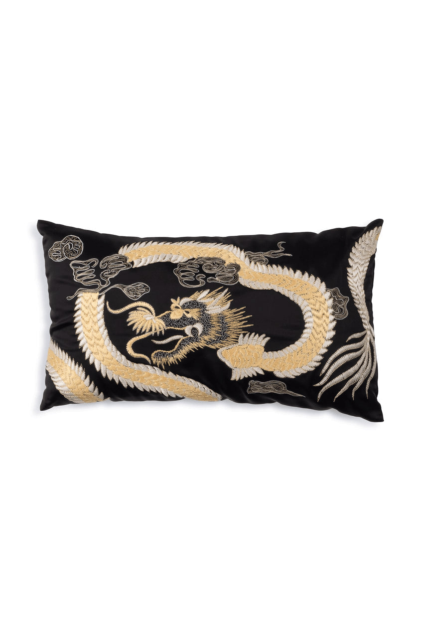 Buy Luxe Charm Dragon Embroidered Oblong Pillow in Black Online Black