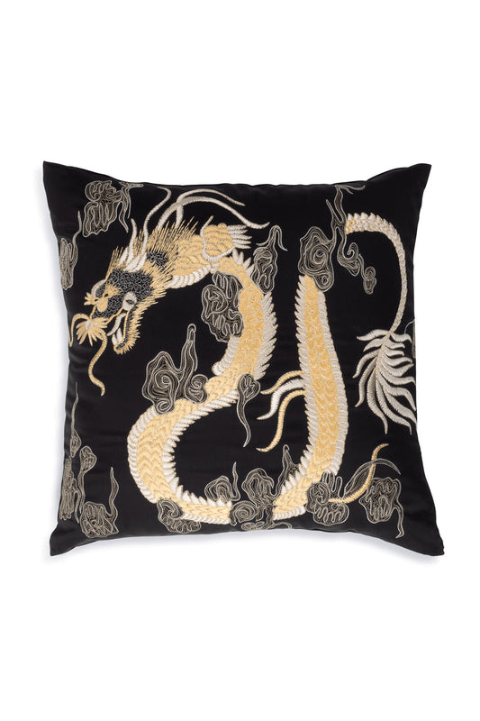Buy Luxe Charm Dragon Embroidered Pillow in Black Online Black