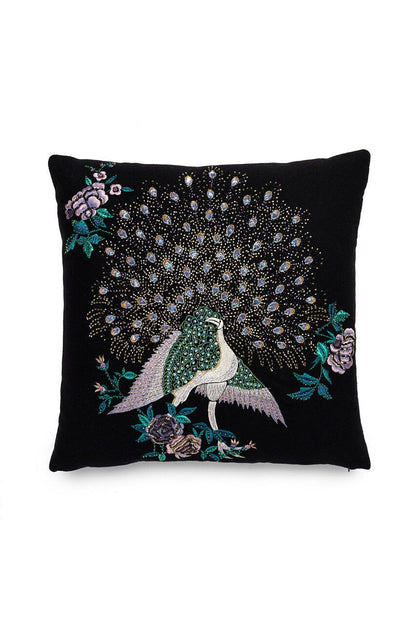 Buy Mayon Beaded Peacock Embroidery Pillow Case in Black/Multi Online Black/Multi