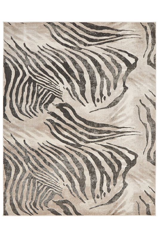 Buy Serengeti- Charcoal Zebra Rug in Grey Online Grey