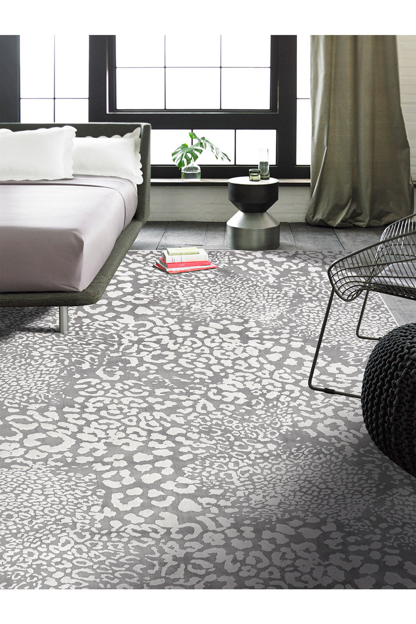 Buy Serengeti- Light Grey Leopard Rug in Grey Online Grey