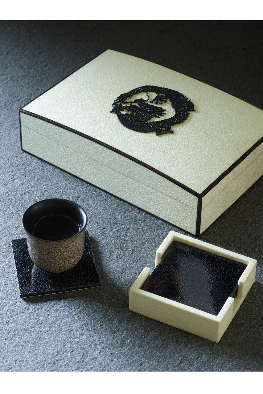 Buy Shagreen Coaster Set in White W/ Black Online White W/ Black
