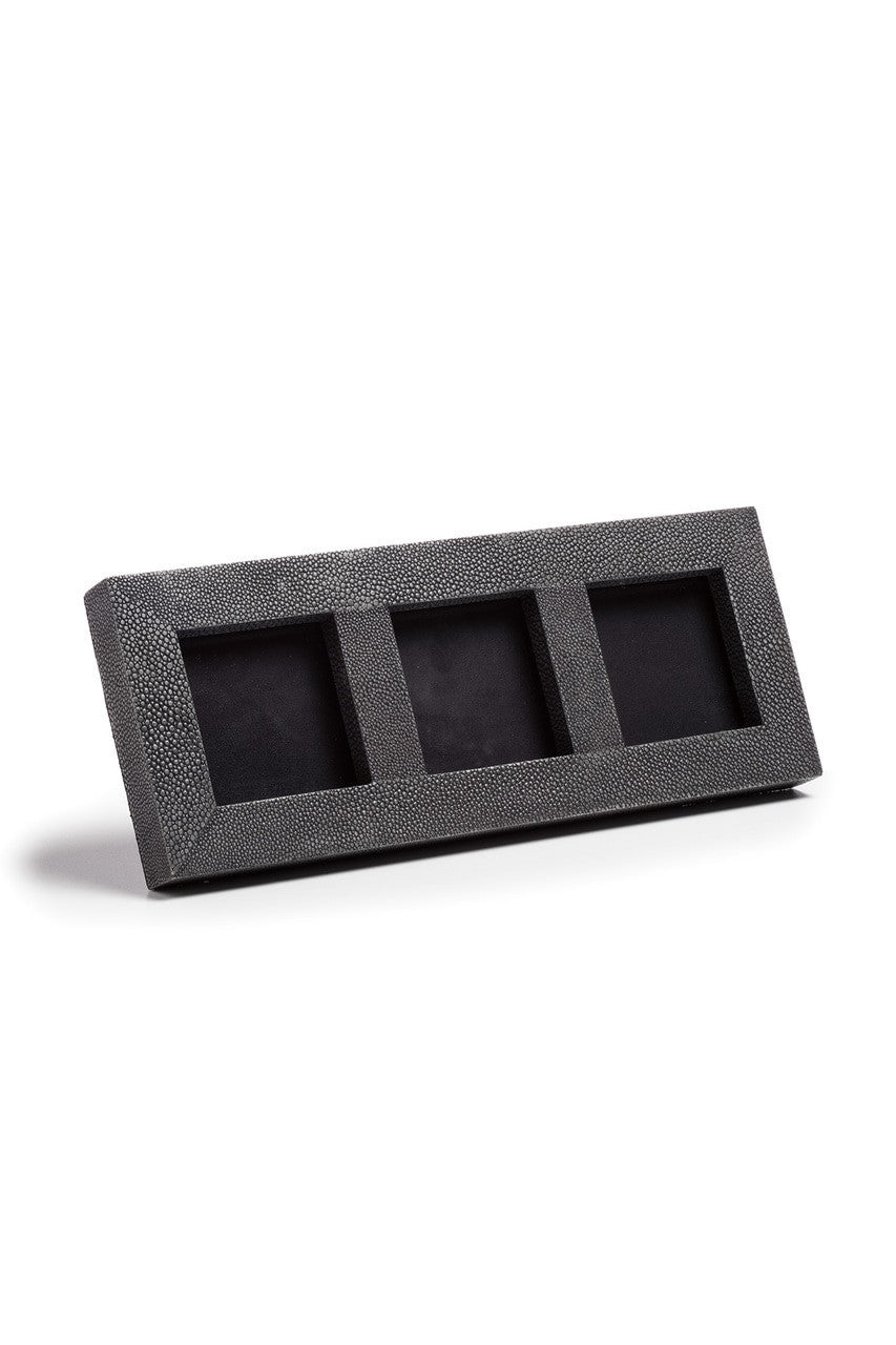 Buy Shagreen Triple Photo Frame in Black Online Black