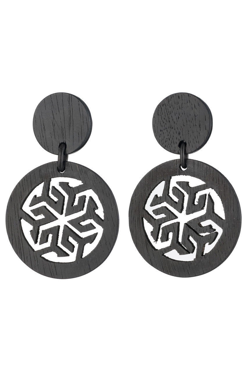 Buy Horn Round Drop Clip Earrings in Ebony Online Ebony