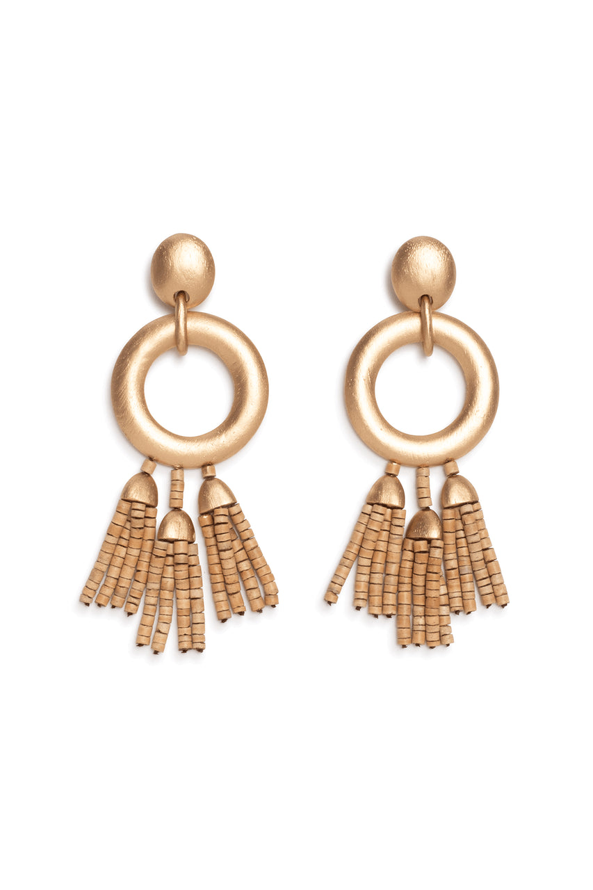 Buy Acacia Wood Gold Fringe Beaded Earrings in Antique Gold Online Antique Gold