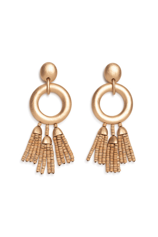 Buy Acacia Wood Gold Fringe Beaded Earrings in Antique Gold Online Antique Gold