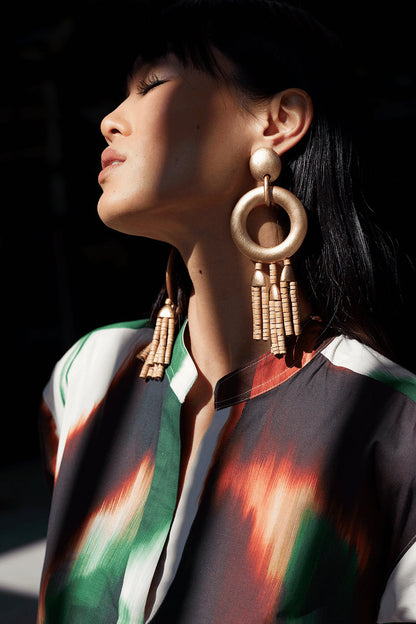 Buy Acacia Wood Gold Fringe Beaded Earrings in Antique Gold Online Antique Gold