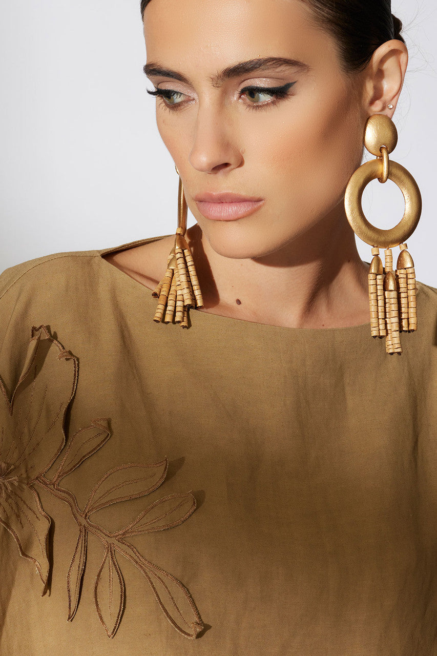 Buy Acacia Wood Gold Fringe Beaded Earrings in Antique Gold Online Antique Gold