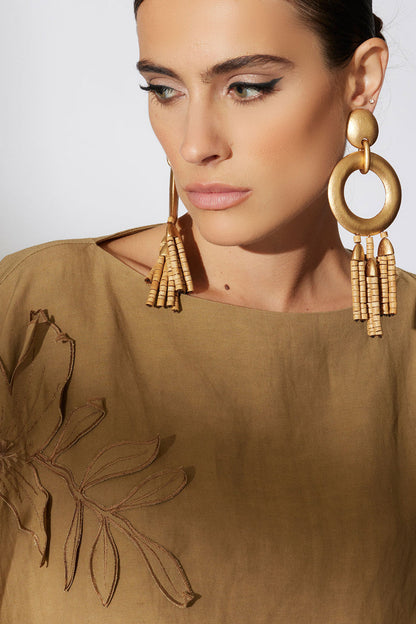 Buy Acacia Wood Gold Fringe Beaded Earrings in Antique Gold Online Antique Gold