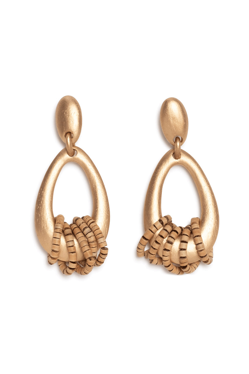 Buy Acacia Wood Gold Hoop Beaded Earrings in Antique Gold Online Antique Gold