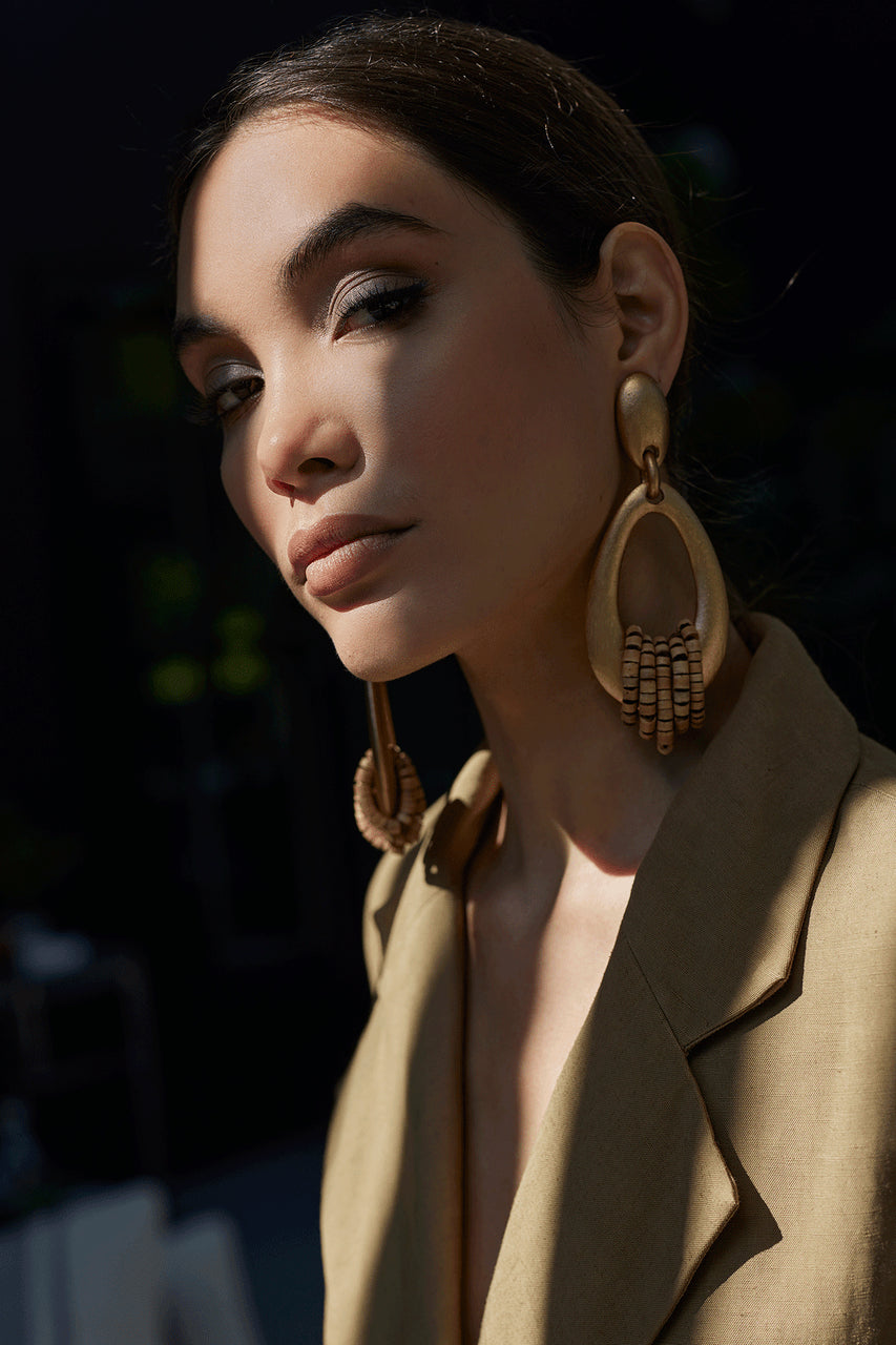 Buy Acacia Wood Gold Hoop Beaded Earrings in Antique Gold Online Antique Gold