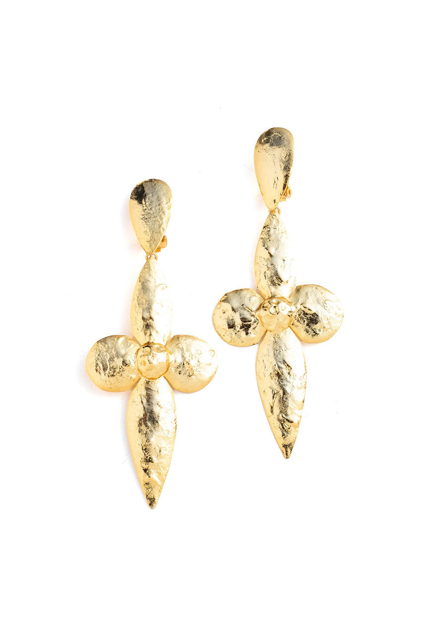 Buy Gold Plated Brass Large Teardrop Floral Earrings in Gold Online Gold