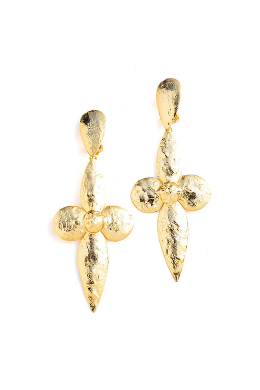 Buy Gold Plated Brass Large Teardrop Floral Earrings in Gold Online Gold