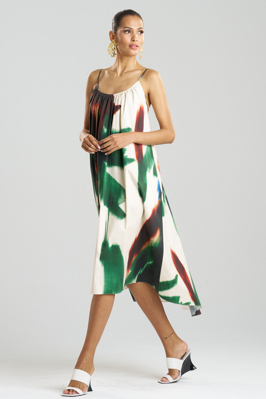 Buy Amalfi Printed Cotton Poplin Open Back Dress in Neutral Green Online Neutral Green