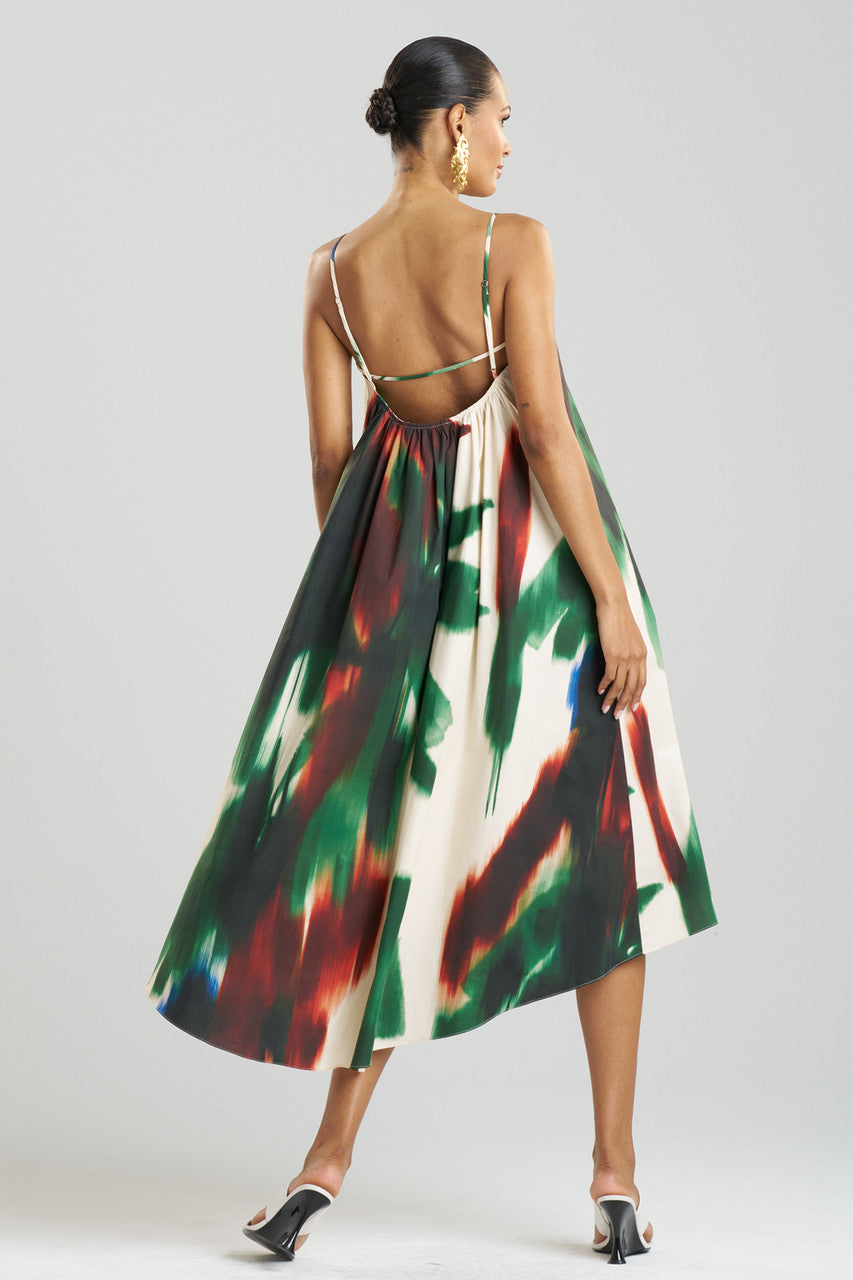 Buy Amalfi Printed Cotton Poplin Open Back Dress in Neutral Green Online Neutral Green