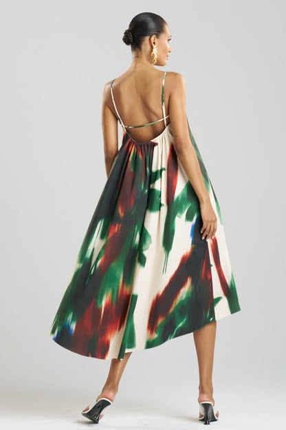 Buy Amalfi Printed Cotton Poplin Open Back Dress in Neutral Green Online Neutral Green