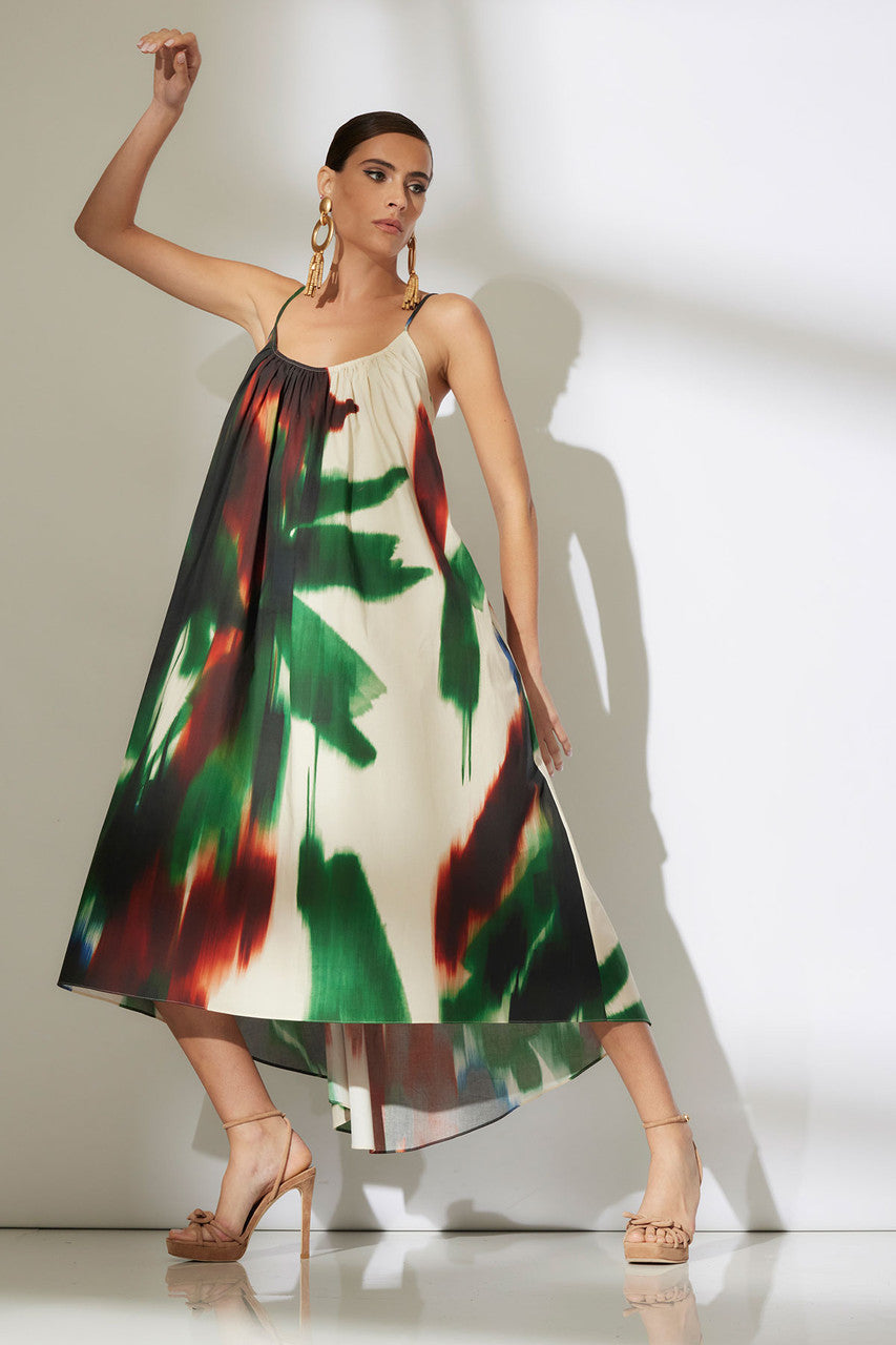 Buy Amalfi Printed Cotton Poplin Open Back Dress in Neutral Green Online Neutral Green