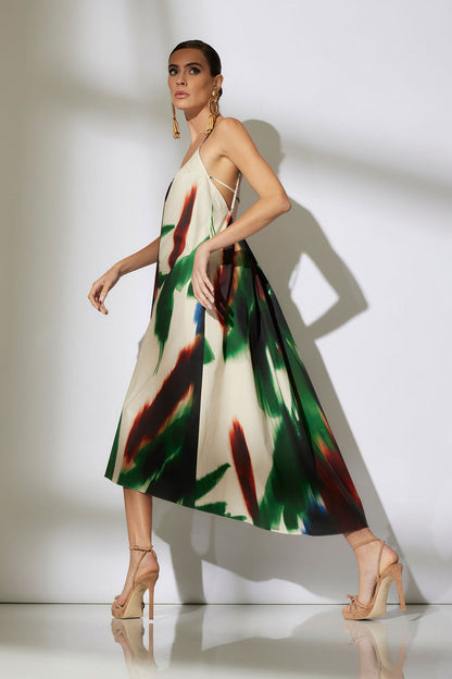 Buy Amalfi Printed Cotton Poplin Open Back Dress in Neutral Green Online Neutral Green