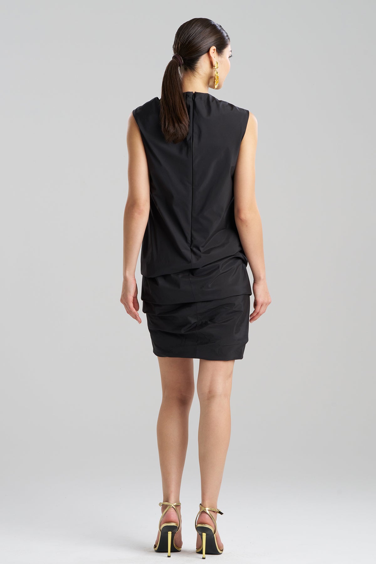 Techno Poplin Asymmetrical Origami Dress Black
