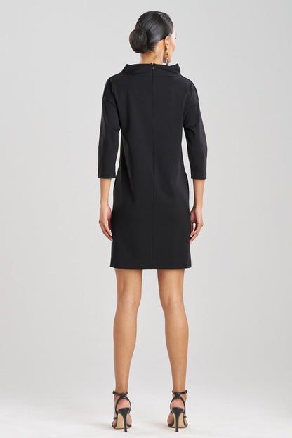 Buy Compact Knit Funnel Shift Dress in Black Online Black