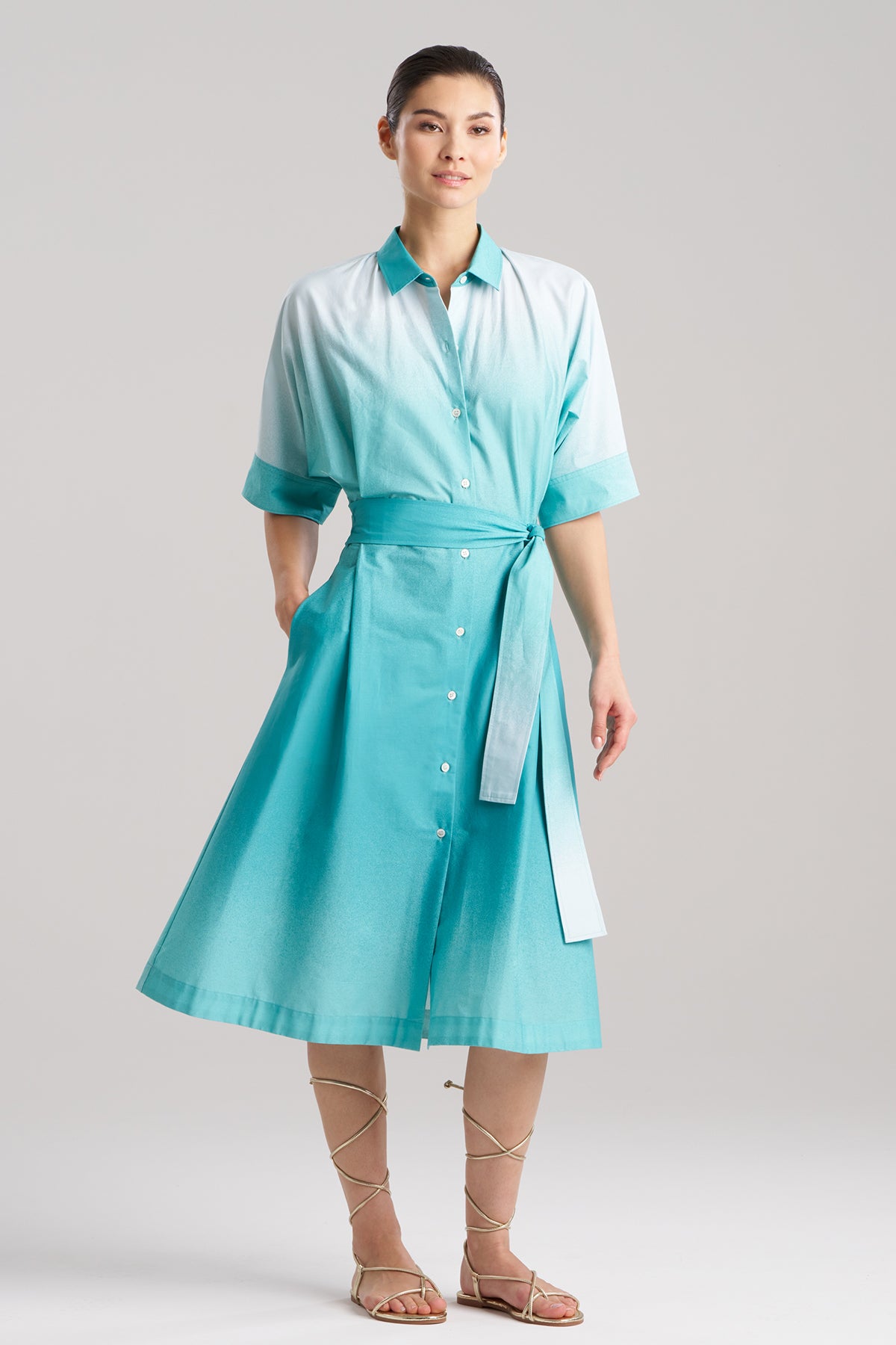 Akari Cotton Belted Dress Mizu Blue