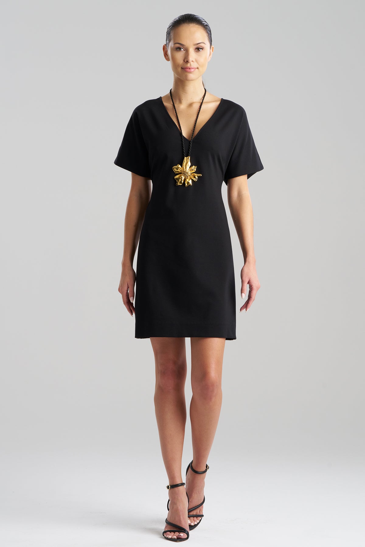Compact Knit Short Sleeve Sheath Dress Black