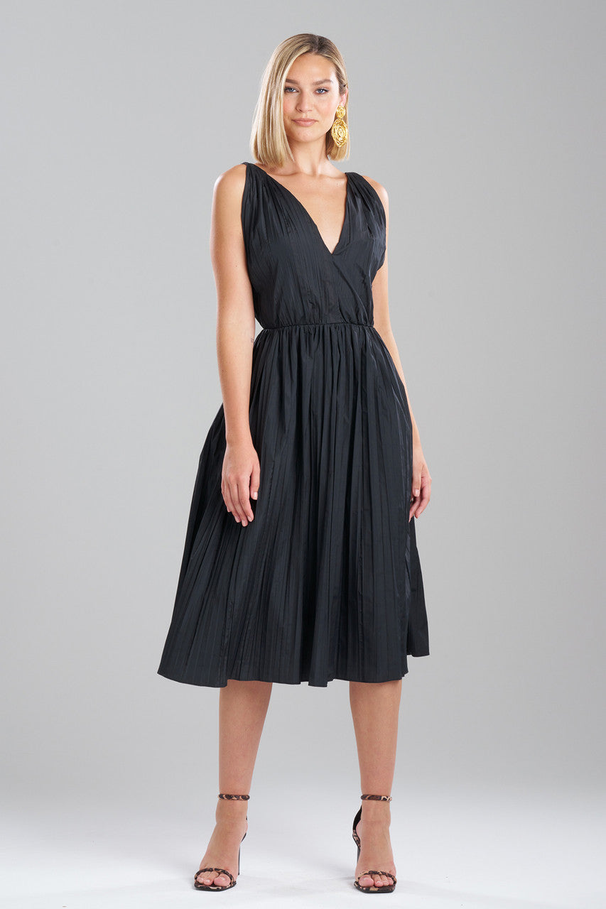 Buy Taffeta Plisse A-line Dress in Black Online Black