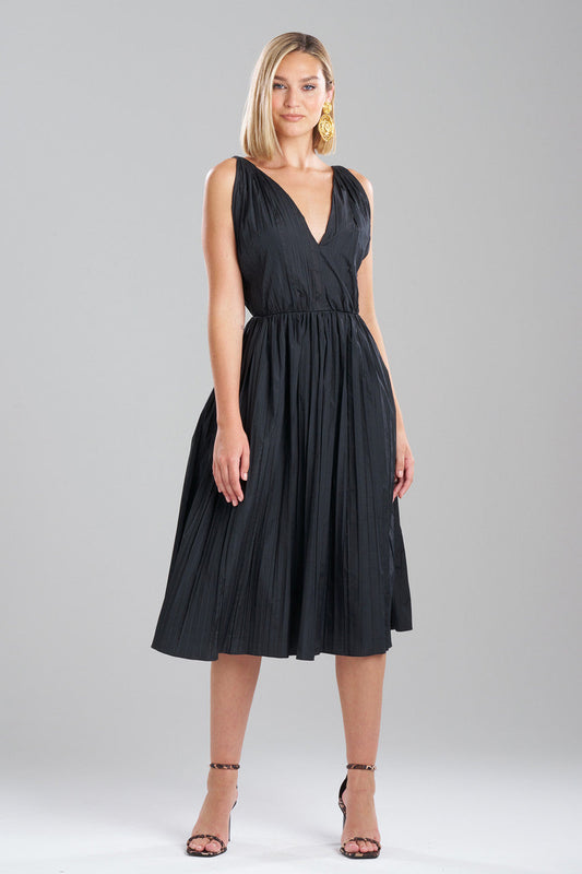 Buy Taffeta Plisse A-line Dress in Black Online Black