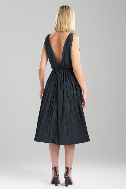 Buy Taffeta Plisse A-line Dress in Black Online Black