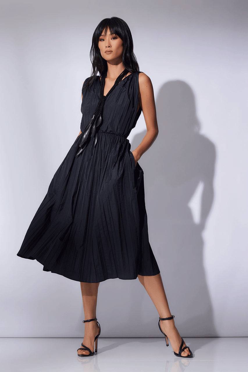 Buy Taffeta Plisse A-line Dress in Black Online Black