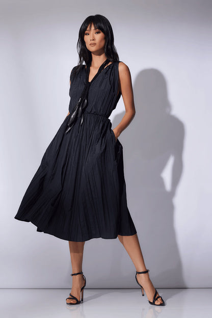 Buy Taffeta Plisse A-line Dress in Black Online Black