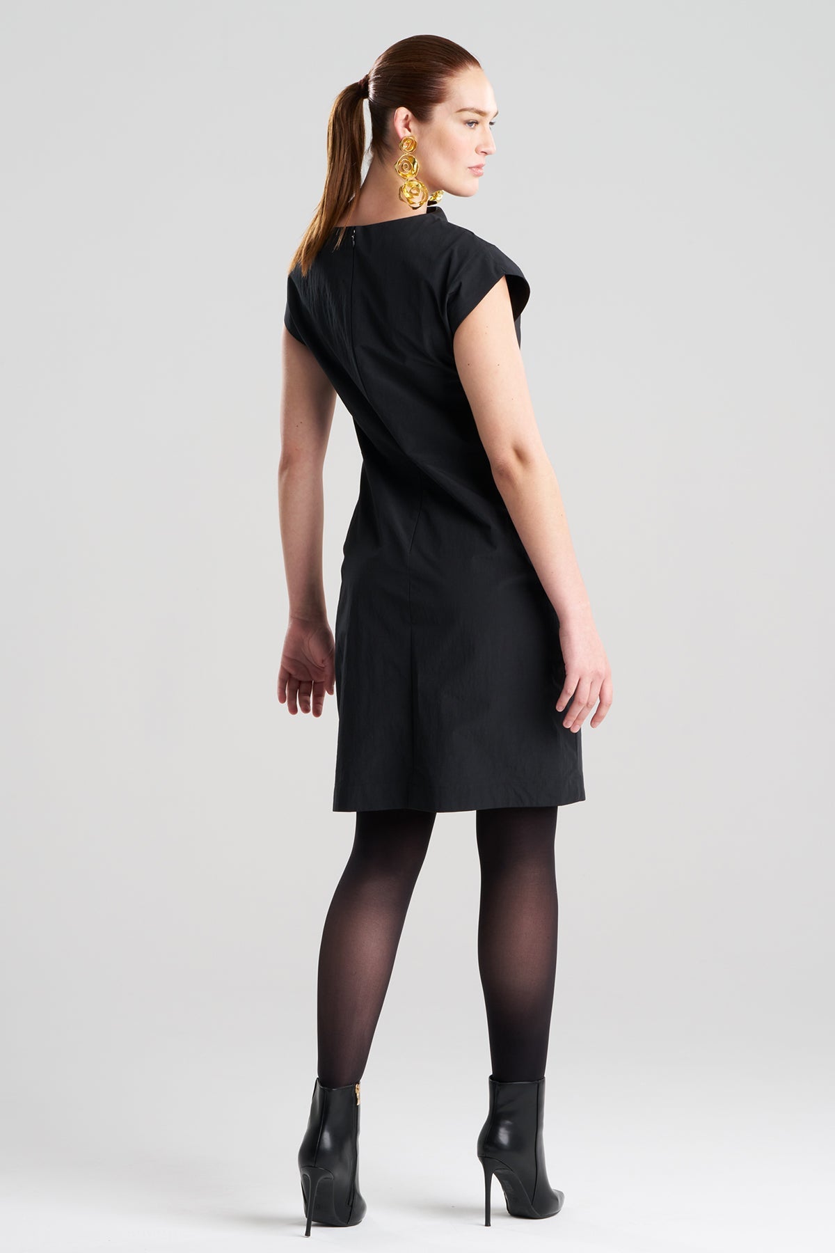 Taffeta Asymmetric Draped Dress Black