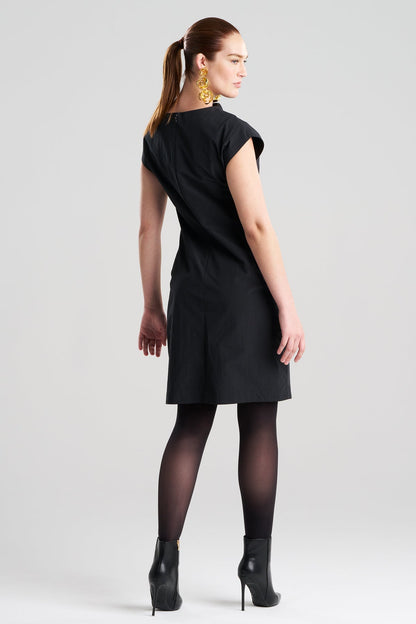 Taffeta Asymmetric Draped Dress Black