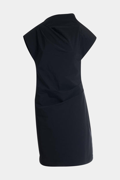 Taffeta Asymmetric Draped Dress Black