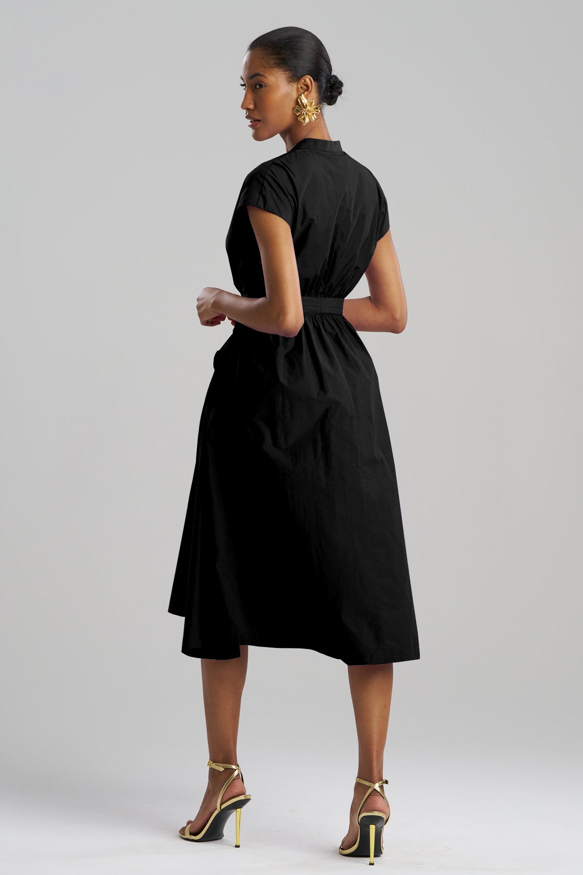 Techno Poplin Tie Front Dress Black