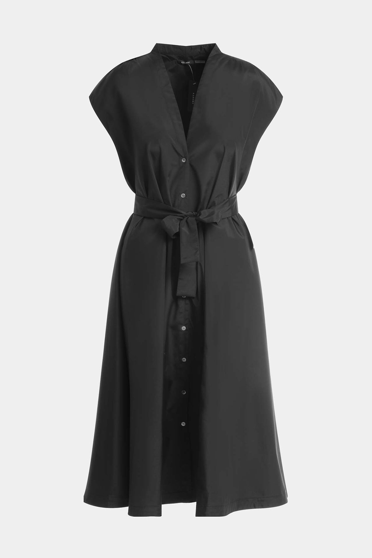Techno Poplin Tie Front Dress Black