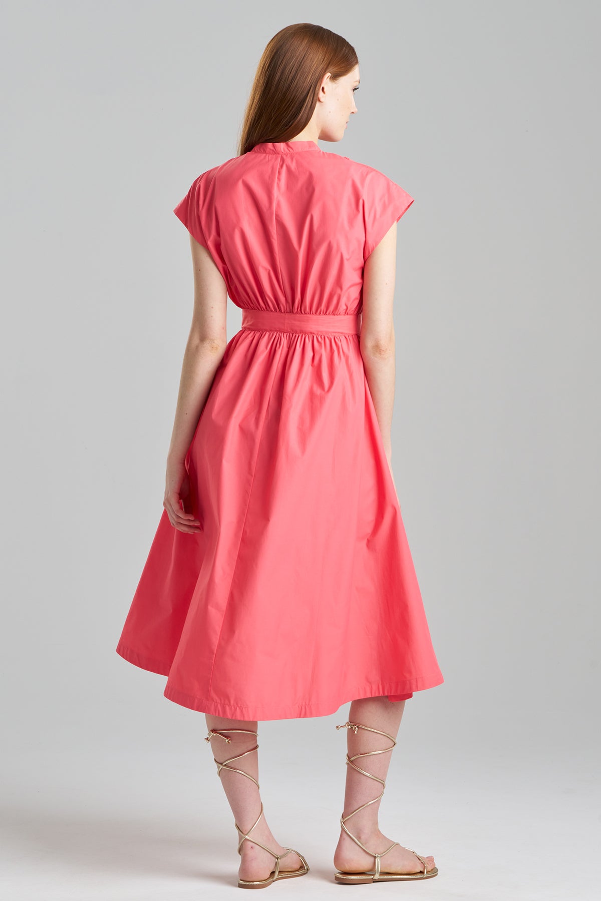 Techno Poplin Tie Front Dress Vivid Coral