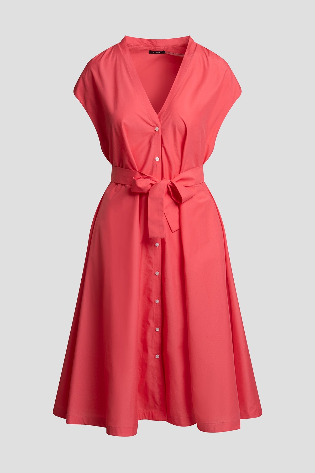 Techno Poplin Tie Front Dress Vivid Coral