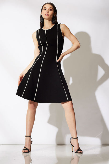 Buy Compact Knit Embroidered Dress in Black Online Black