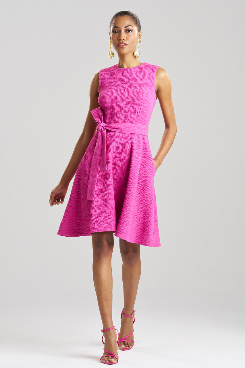 Buy Textured Cotton Jacquard Sleeveless Dress in Bright Berry Online Bright Berry
