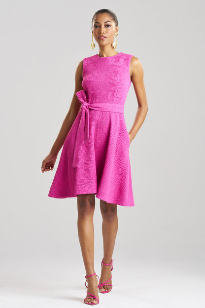Buy Textured Cotton Jacquard Sleeveless Dress in Bright Berry Online Bright Berry