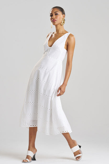 Buy Round Eyelet Dress in White Online White