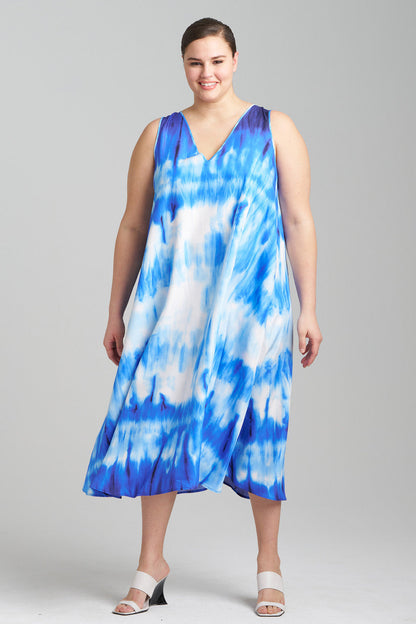 Buy Santorini Printed Cotton Silk Trapeze Tank Dress in Majorelle Online Majorelle