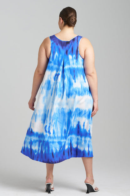 Buy Santorini Printed Cotton Silk Trapeze Tank Dress in Majorelle Online Majorelle