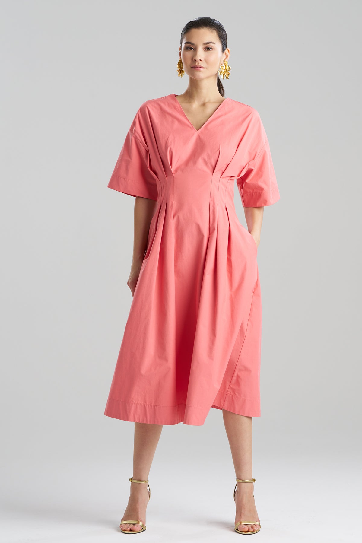 Tech Cotton Taffeta V-Neck Dress Flamingo Pink