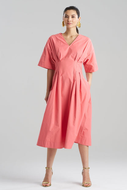 Tech Cotton Taffeta V-Neck Dress Flamingo Pink