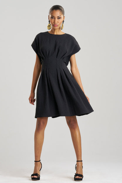 Buy Stretch Texture Jacquard Pleated Dress in Black Online Black